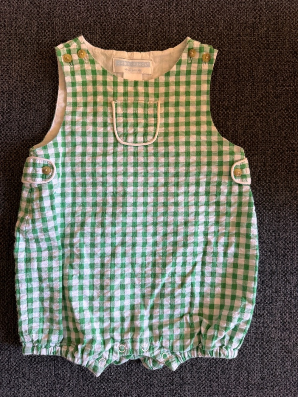 Janie and Jack Green and White Gingham Bubble Romper